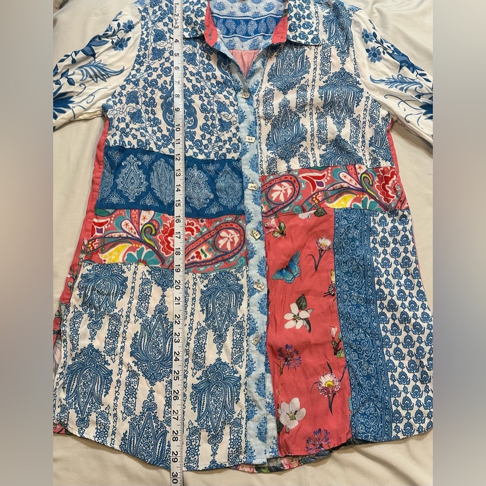John Mark Patchwork Button Down Floral Paisley Tu… - image 9